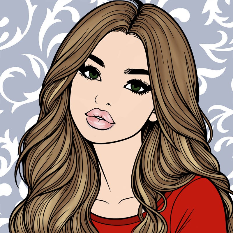 realistic girl with hair on her hair and lips