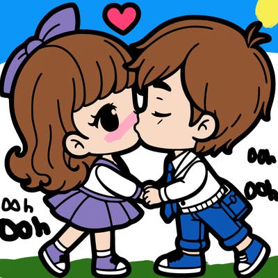 girl and boy kissing