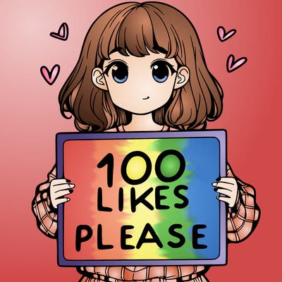 a girl holding a sign saying 100 likes please