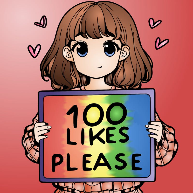 a girl holding a sign saying 100 likes please