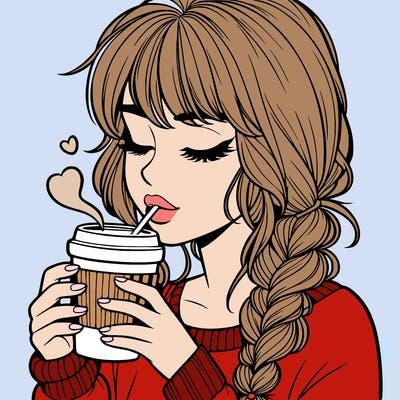 realistic girl drinking coffee