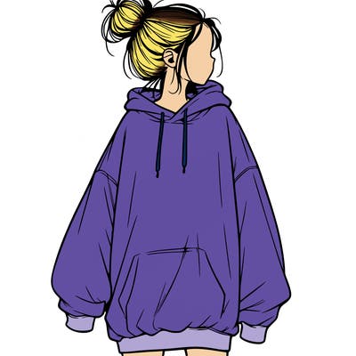 realistic girl with a oversized sweatshirt on and a bun