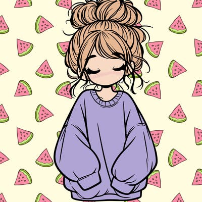 girl with baggy sweatshirt and messy bun