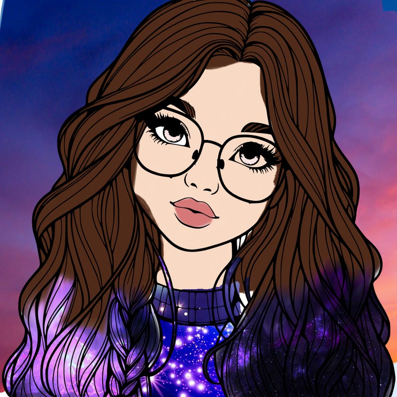 girl with long hair and freckles and glasses realistic