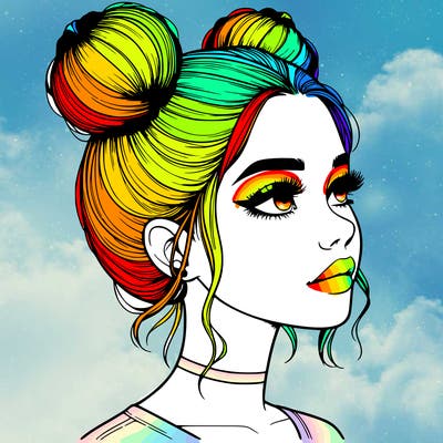 realistic girl with buns on the top of her head