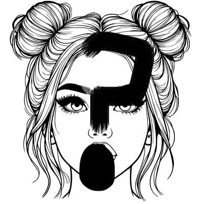 realistic girl with two buns on her hair and lips