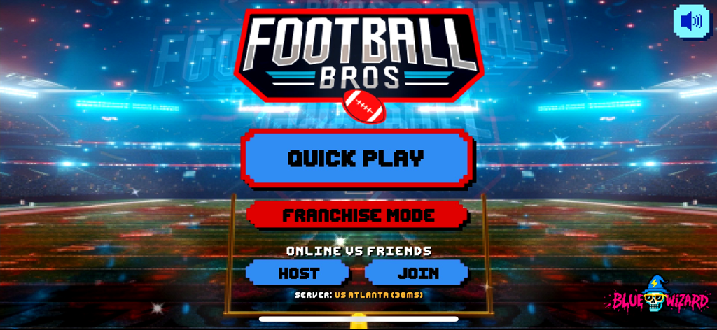 Football Bros - Football Bros game home screen with options for Quick Play and Franchise Mode