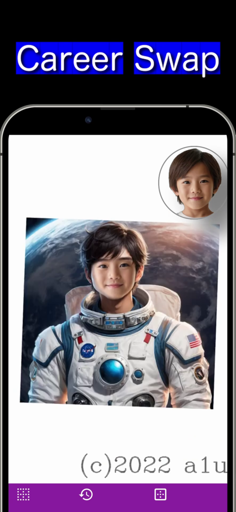 a1u1: Face Swap Collage.Click - Child face swap onto astronaut body for career swap