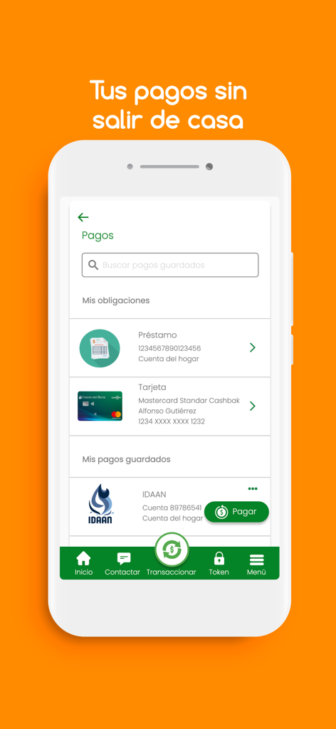 Credicorp Bank Mobile app screen showing payment options for loans and credit cards