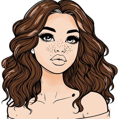 realistic girl with wavy hair and lips