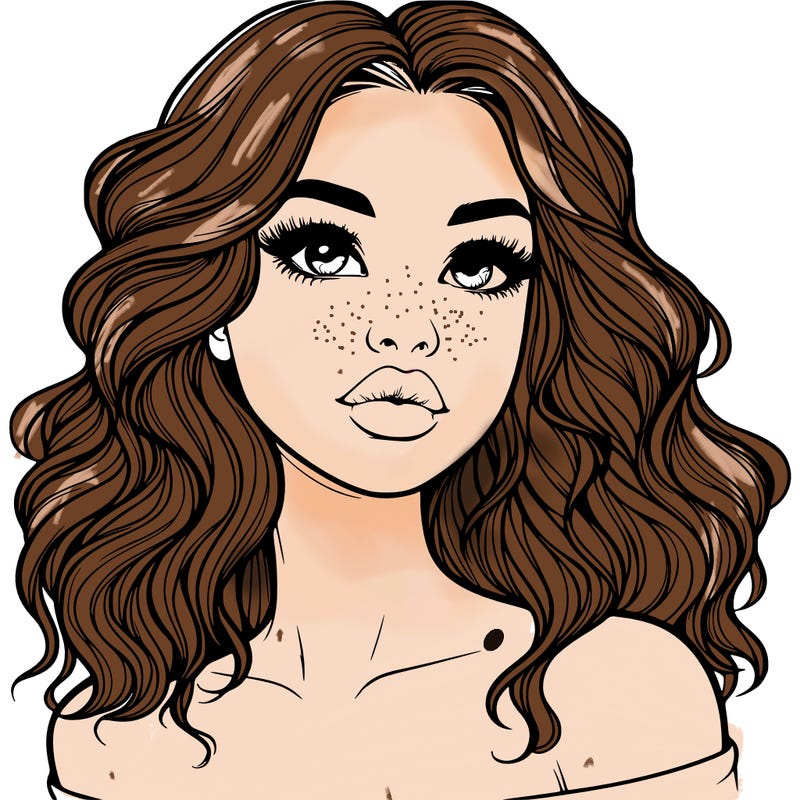 realistic girl with wavy hair and lips