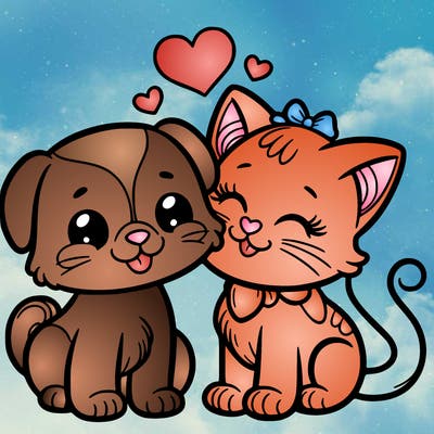 cat with a dog and in love