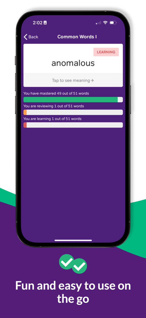 GRE Vocabulary Flashcards - GRE Vocabulary Flashcards app interface showing a word card and study progress bars
