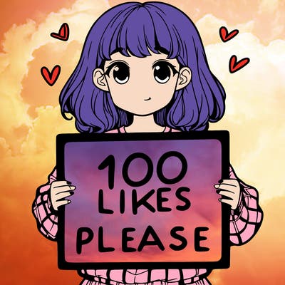 a girl holding a sign saying 100 likes please