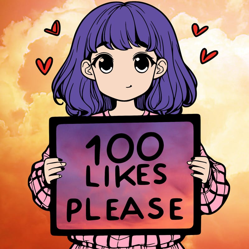 a girl holding a sign saying 100 likes please