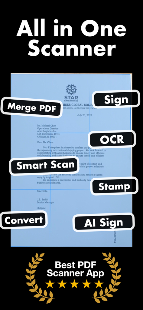 Docu AI app interface showing all in one scanner features including sign ocr and ai sign