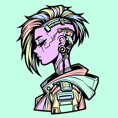 cyber-punk girl with sidecut hair