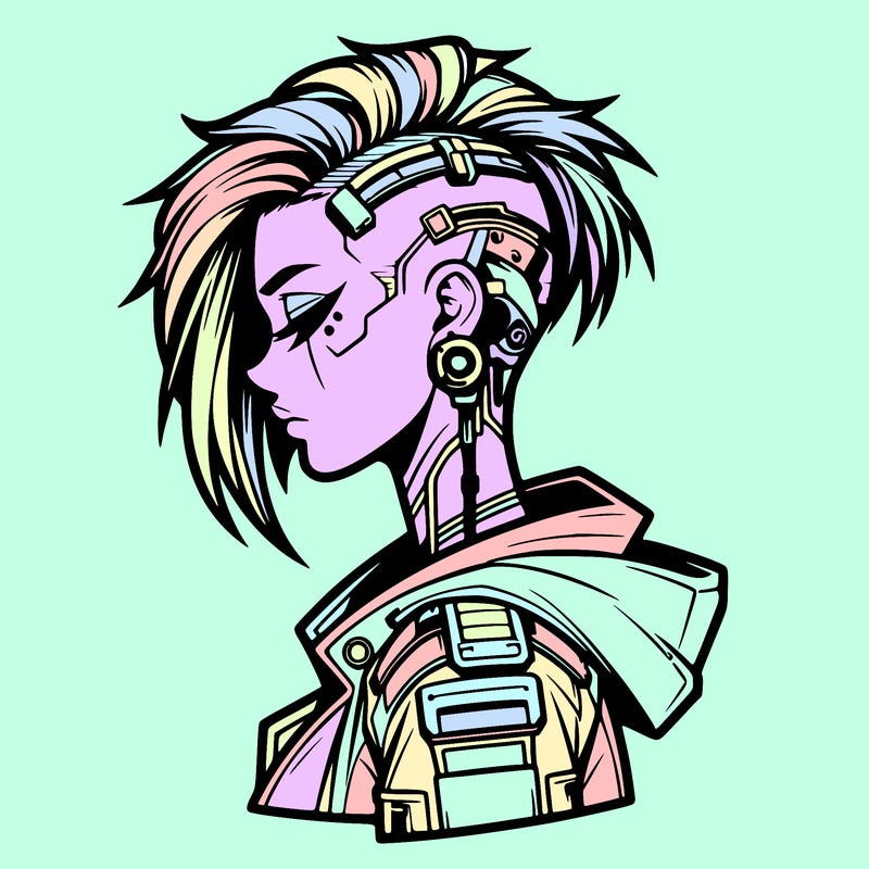 cyber-punk girl with sidecut hair