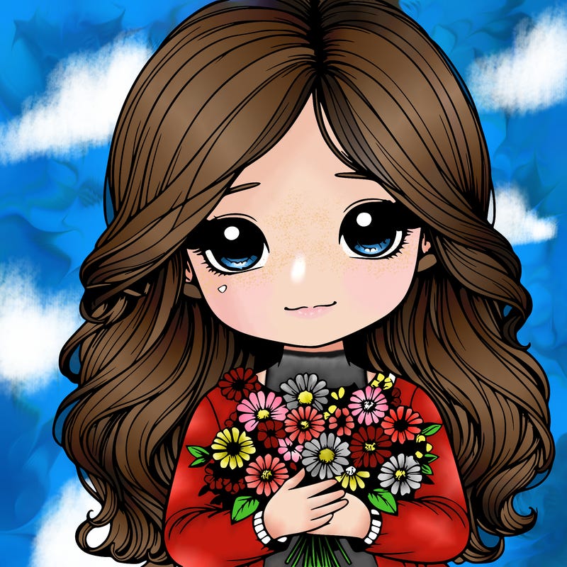 realistic girl holding flowers