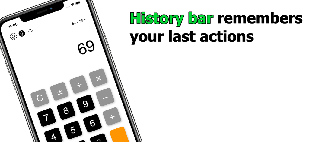 Interfaccia dell'app calcolatrice per iPhone che mostra la funzione barra cronologia con il risultato del calcolo