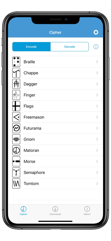 Cipher - List of secret codes available in the Cipher app including Morse and Braille