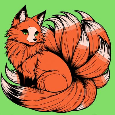realistic detailed 9 tailed anime fox
