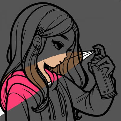 a realistic girl spray painting