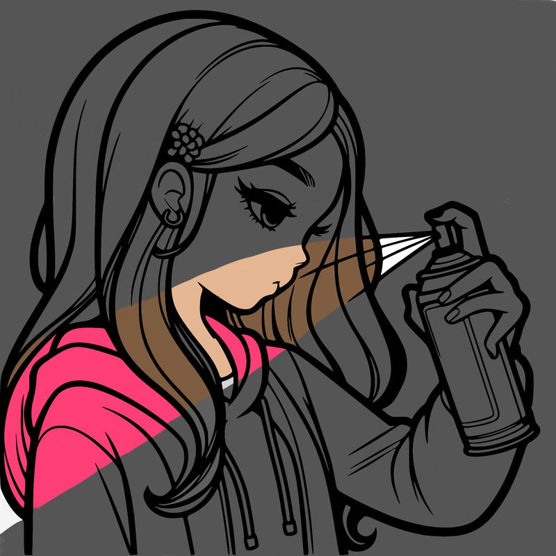 a realistic girl spray painting