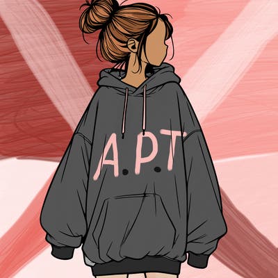realistic girl with a oversized sweatshirt on and a bun