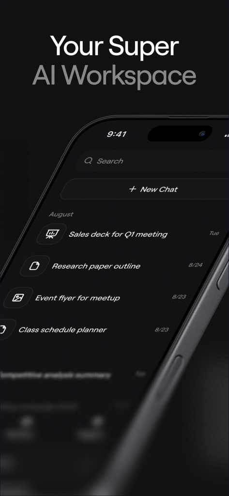 Kortix - Kortix App-Dashboard, das eine Liste von KI-gestützten Produktivitätsaufgaben auf einem Smartphone anzeigt