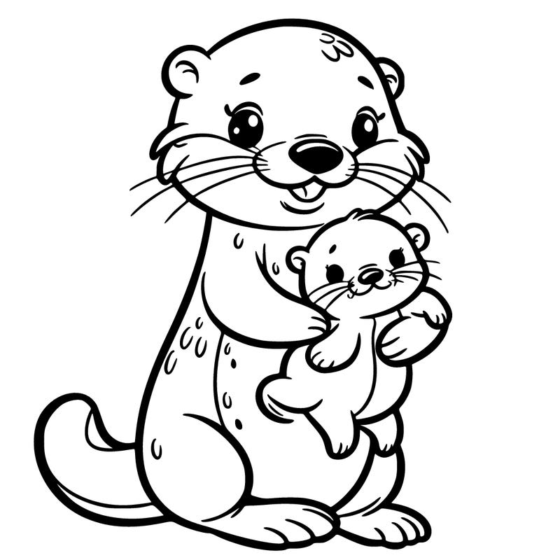 an otter holding a baby otter