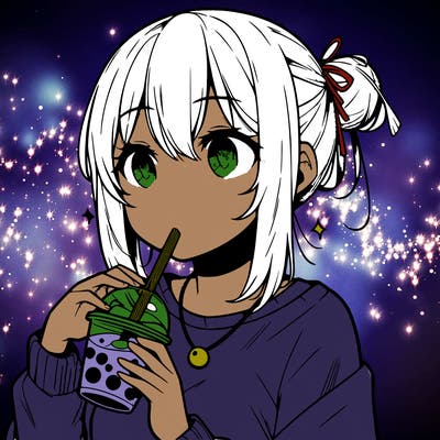 manga character drinking boba