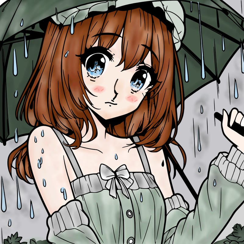 pretty anime girl in the rain