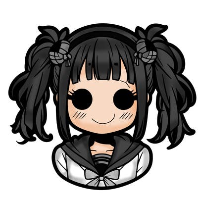 mouthless anime girl with pigtails and headband
