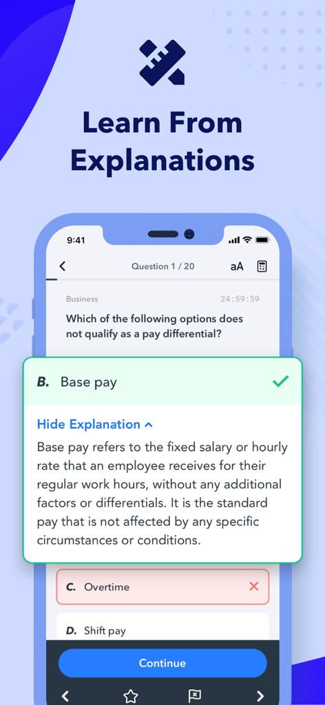 SHRM Exam Prep 2026: CP & SCP - SHRM exam prep app screenshot showing a practice question and detailed answer explanation.