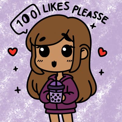 girl holding boba while saying 100 likes please