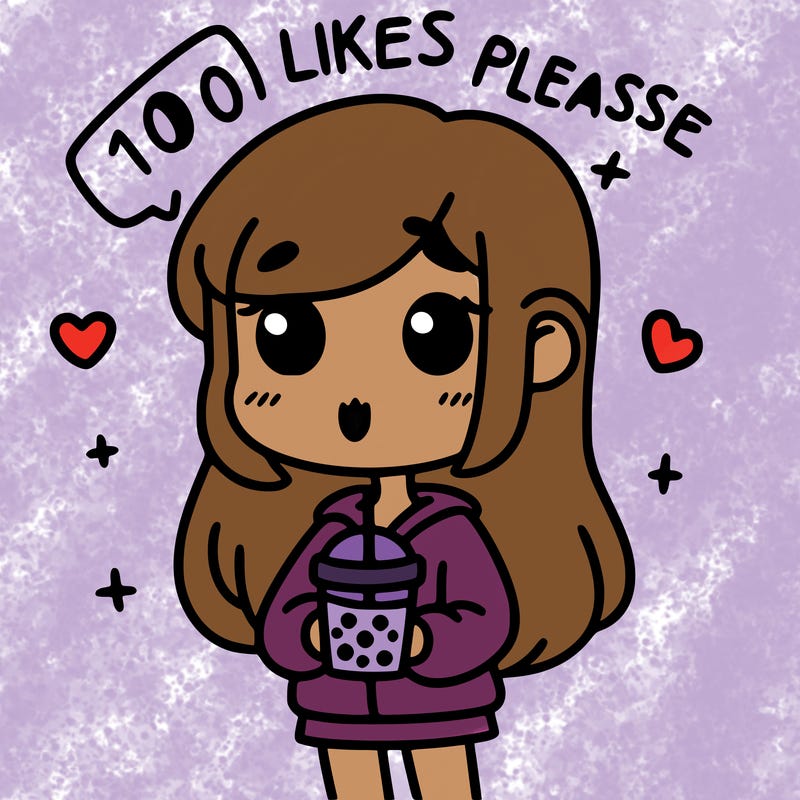girl holding boba while saying 100 likes please