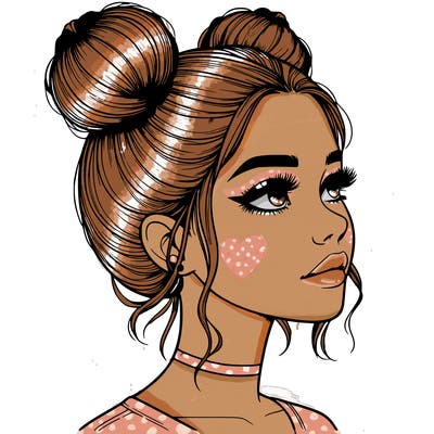 realistic girl with buns on the top of her head