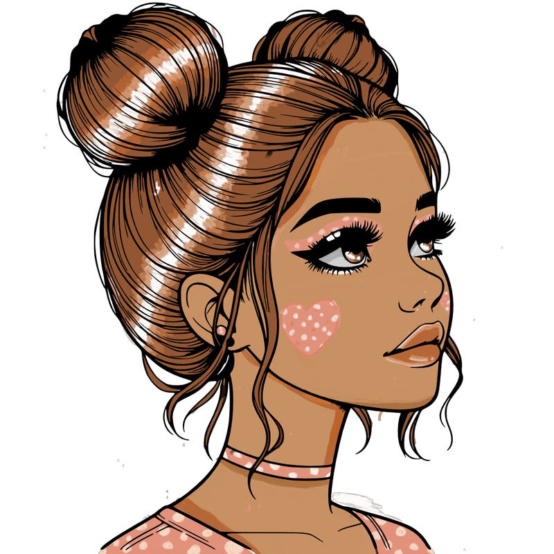 realistic girl with buns on the top of her head