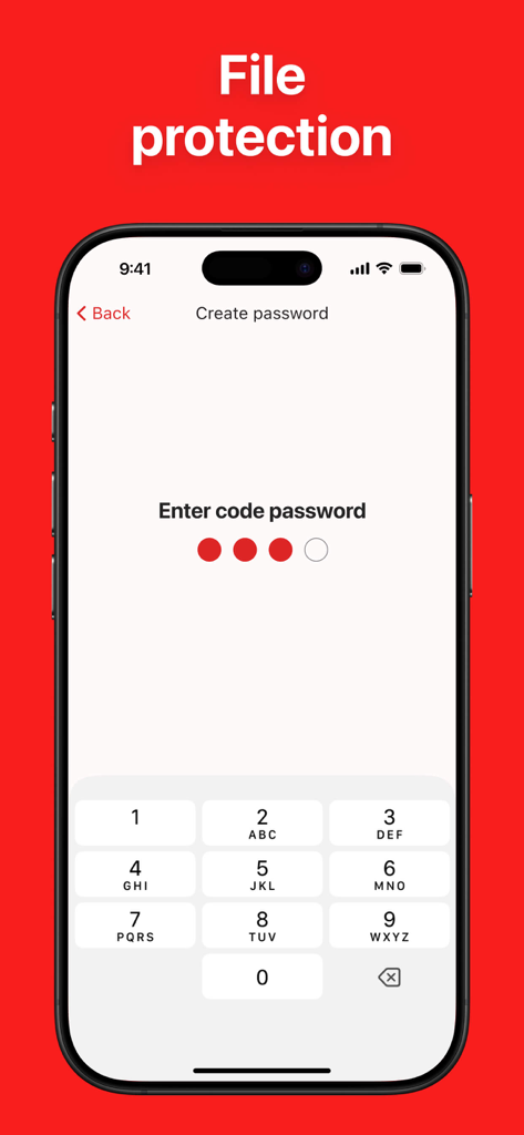 PDF Converter: File & Photo - Una pantalla de teléfono móvil que muestra la configuración de protección con contraseña para asegurar archivos PDF.