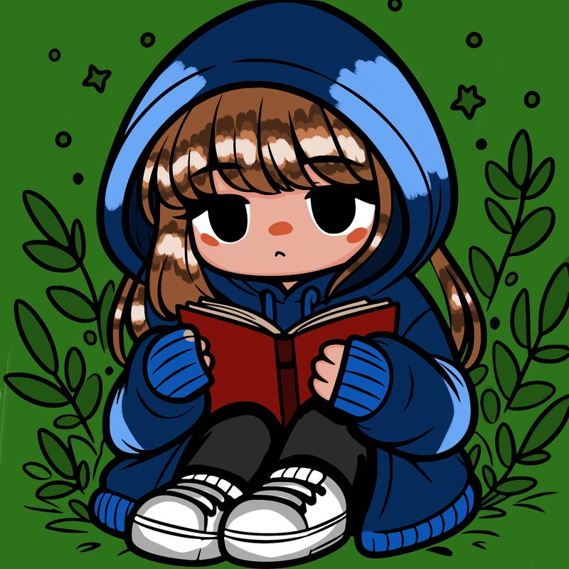 girl in oversized hoodie reading a book