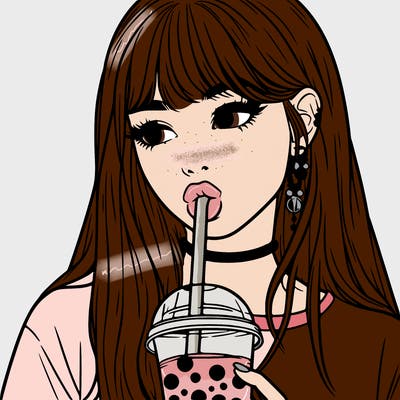 aesthetic realistic girl drinking boba