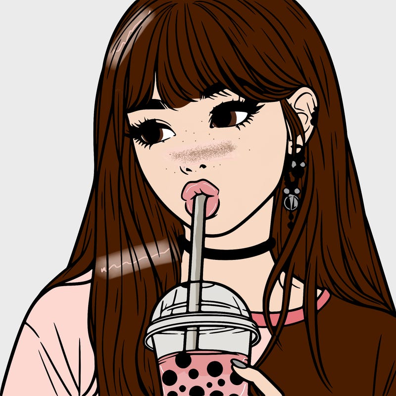aesthetic realistic girl drinking boba