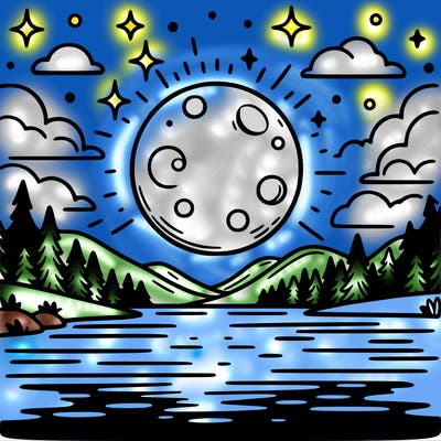 moonlight shining on a lake