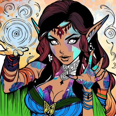 realistic scary beautiful elf sorceress casting spell