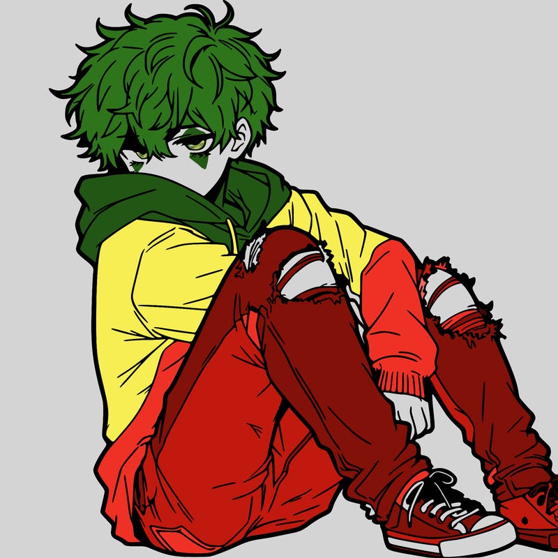 a male hoddie ripped jeans messy hair anime