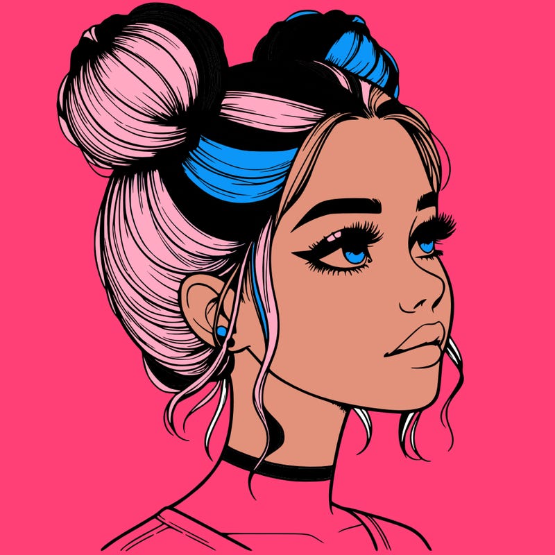 realistic girl with buns on the top of her head