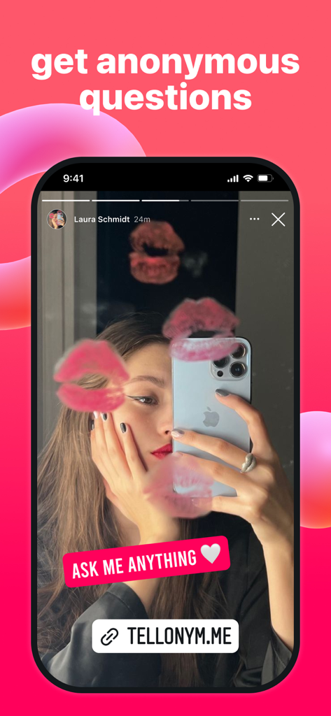 Un smartphone affichant un lien Tellonym et un sticker 'Posez-moi une question' sur une Story Instagram.