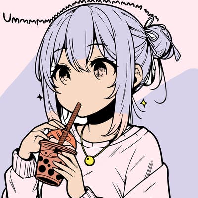 manga character drinking boba