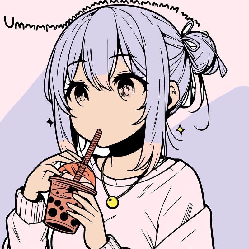 manga character drinking boba